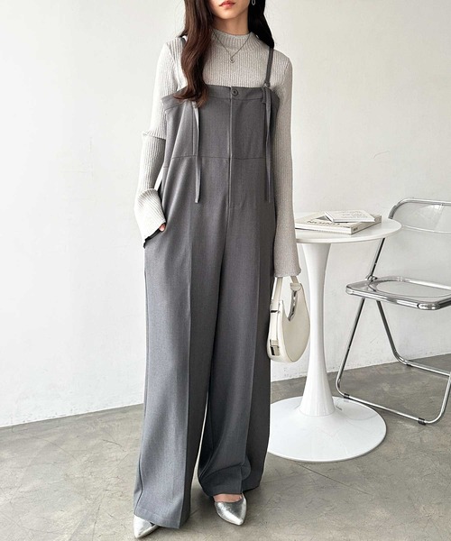 セール】とろみ素材ワンボタンベアオールインワン（サロペット