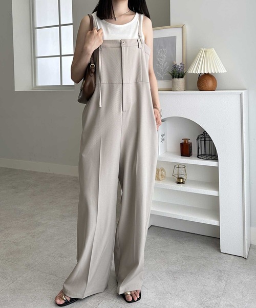 セール】とろみ素材ワンボタンベアオールインワン（サロペット