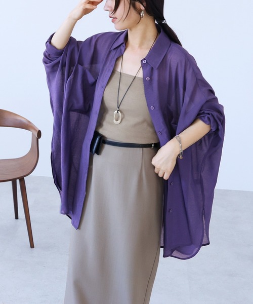 reca(レカ)の「シアードルマンシャツ(シャツ/ブラウス・レディース・ブラック/ブラウン/キャメル/ダークベージュ/グレー/グレイッシュベージュ/カーキ/ワイン/グリーン/ミント/ラベンダー/パープル・M)」の9枚目の写真