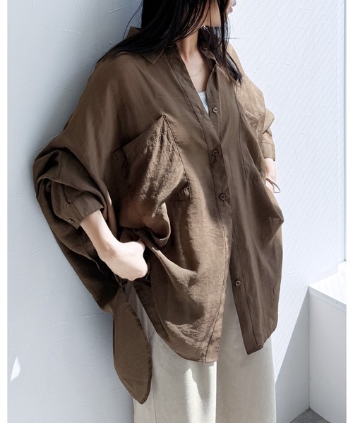 reca(レカ)の「シアードルマンシャツ(シャツ/ブラウス・レディース・ブラック/ブラウン/キャメル/ダークベージュ/グレー/グレイッシュベージュ/カーキ/ワイン/グリーン/ミント/ラベンダー・M)」の4枚目の写真