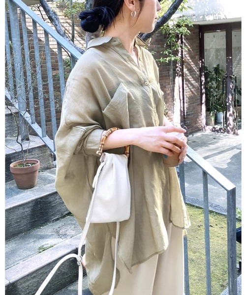 reca(レカ)の「シアードルマンシャツ(シャツ/ブラウス・レディース・ブラック/ブラウン/キャメル/ダークベージュ/グレー/グレイッシュベージュ/カーキ/ワイン/グリーン/ミント/ラベンダー・M)」の6枚目の写真