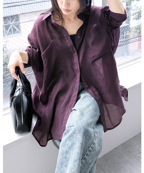 reca(レカ)の「シアードルマンシャツ(シャツ/ブラウス・レディース・ブラック/ブラウン/キャメル/ダークベージュ/グレー/グレイッシュベージュ/カーキ/ワイン/グリーン/ミント/ラベンダー・M)」の11枚目の写真