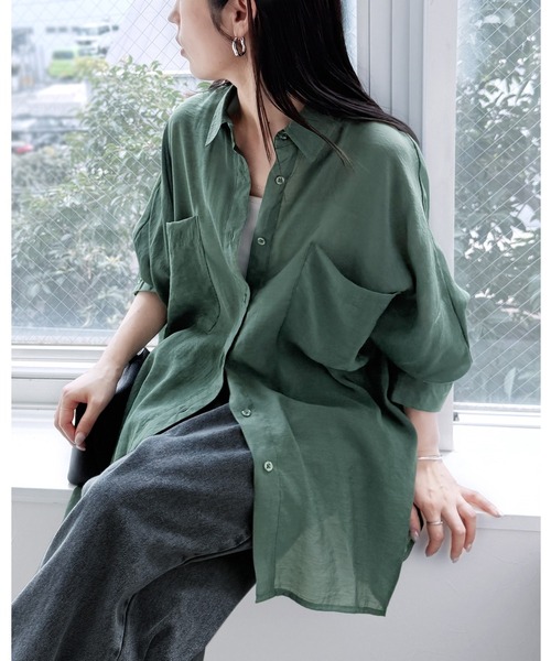 reca(レカ)の「シアードルマンシャツ(シャツ/ブラウス・レディース・ブラック/ブラウン/キャメル/ダークベージュ/グレー/グレイッシュベージュ/カーキ/ワイン/グリーン/ミント/ラベンダー・M)」の7枚目の写真