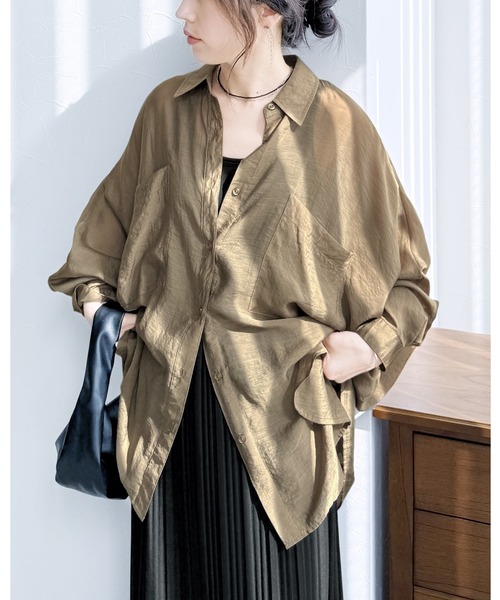 reca(レカ)の「シアードルマンシャツ(シャツ/ブラウス・レディース・ブラック/ブラウン/キャメル/ダークベージュ/グレー/グレイッシュベージュ/カーキ/ワイン/グリーン/ミント/ラベンダー・M)」の1枚目の写真