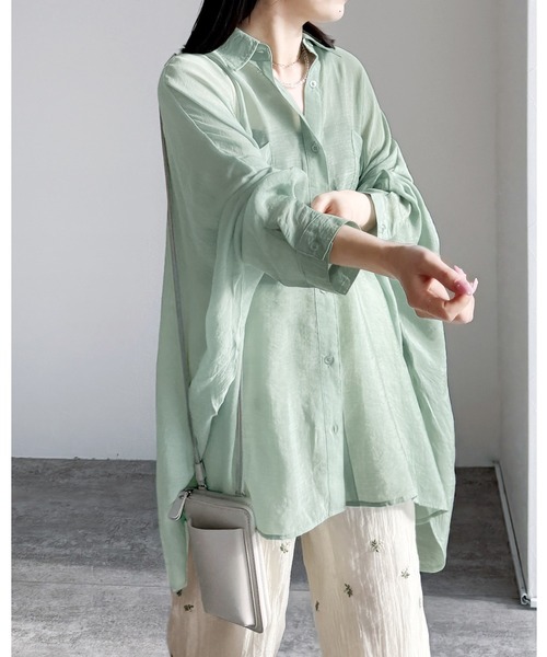 reca（レカ）の「シアードルマンシャツ（シャツ/ブラウス・レディース・ブラック/ブラウン/キャメル/ダークベージュ/グレー/グレイッシュベージュ/カーキ/ワイン/グリーン/ミント/ラベンダー・M）」の8枚目の写真