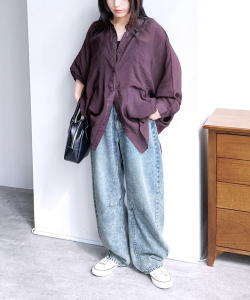 reca(レカ)の「シアードルマンシャツ(シャツ/ブラウス・レディース・ブラック/ブラウン/キャメル/ダークベージュ/グレー/グレイッシュベージュ/カーキ/ワイン/グリーン/ミント/ラベンダー/パープル・M)」の16枚目の写真