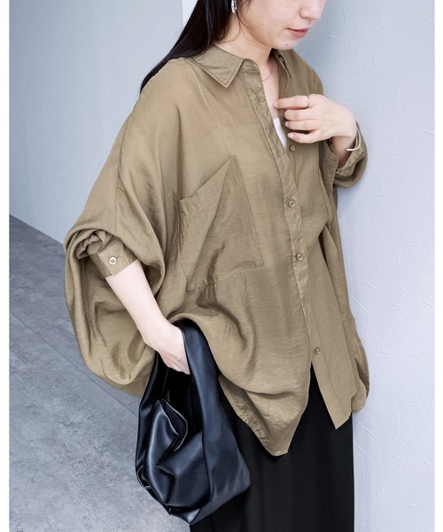 reca(レカ)の「シアードルマンシャツ(シャツ/ブラウス・レディース・ブラック/ブラウン/キャメル/ダークベージュ/グレー/グレイッシュベージュ/カーキ/ワイン/グリーン/ミント/ラベンダー・M)」の12枚目の写真