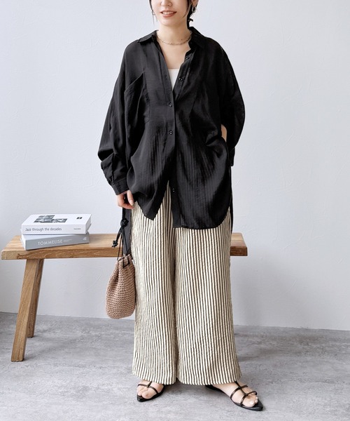 reca（レカ）の「シアードルマンシャツ（シャツ/ブラウス・レディース・ブラック/ブラウン/キャメル/ダークベージュ/グレー/グレイッシュベージュ/カーキ/ワイン/グリーン/ミント/ラベンダー・M）」の16枚目の写真