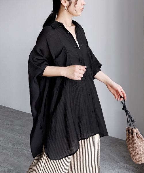 reca（レカ）の「シアードルマンシャツ（シャツ/ブラウス・レディース・ブラック/ブラウン/キャメル/ダークベージュ/グレー/グレイッシュベージュ/カーキ/ワイン/グリーン/ミント/ラベンダー・M）」の13枚目の写真