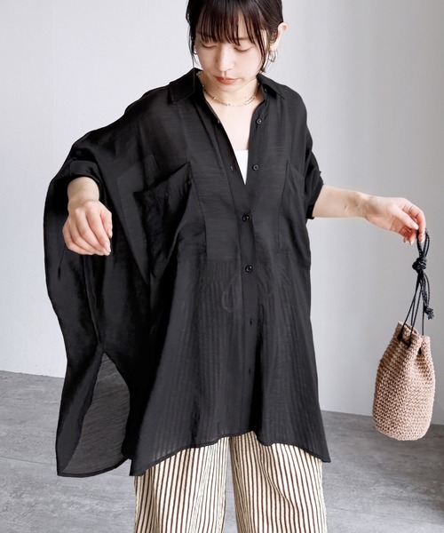 reca（レカ）の「シアードルマンシャツ（シャツ/ブラウス・レディース・ブラック/ブラウン/キャメル/ダークベージュ/グレー/グレイッシュベージュ/カーキ/ワイン/グリーン/ミント/ラベンダー・M）」の14枚目の写真