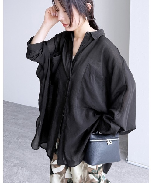 reca（レカ）の「シアードルマンシャツ（シャツ/ブラウス・レディース・ブラック/ブラウン/キャメル/ダークベージュ/グレー/グレイッシュベージュ/カーキ/ワイン/グリーン/ミント/ラベンダー・M）」の17枚目の写真