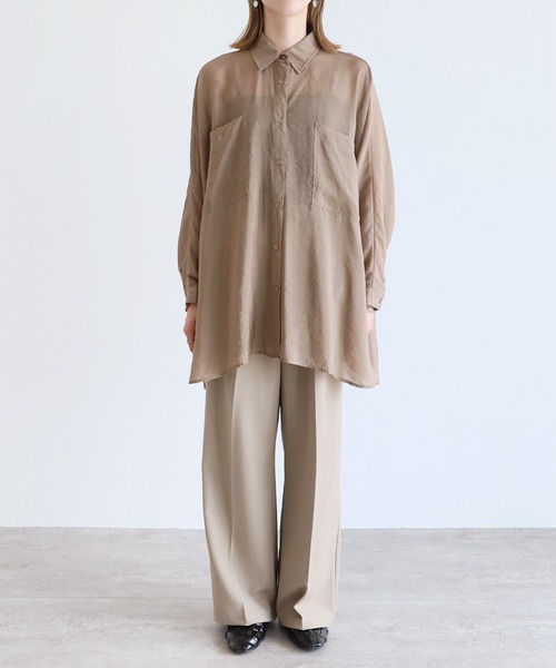 reca(レカ)の「シアードルマンシャツ(シャツ/ブラウス・レディース・ブラック/ブラウン/キャメル/ダークベージュ/グレー/グレイッシュベージュ/カーキ/ワイン/グリーン/ミント/ラベンダー・M)」の14枚目の写真