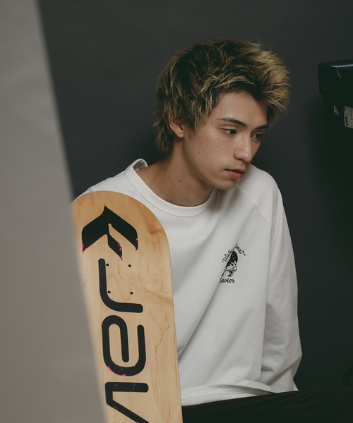 SAVIER(サビアー)の「【SAVIER/サビアー】ルーズフィットラグランロンT(Tシャツ/カットソー・メンズ・ブラック/ホワイト・LARGE/MEDIUM)」の2枚目の写真