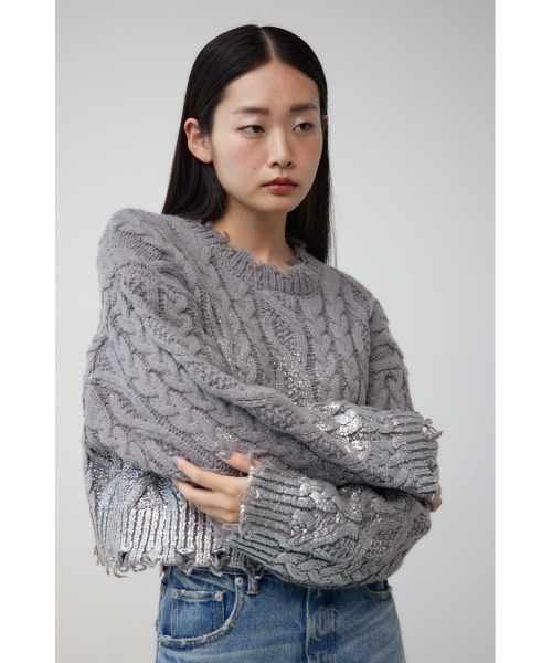 セール】ダメージ箔グラデーションニットトップス（ニット/セーター