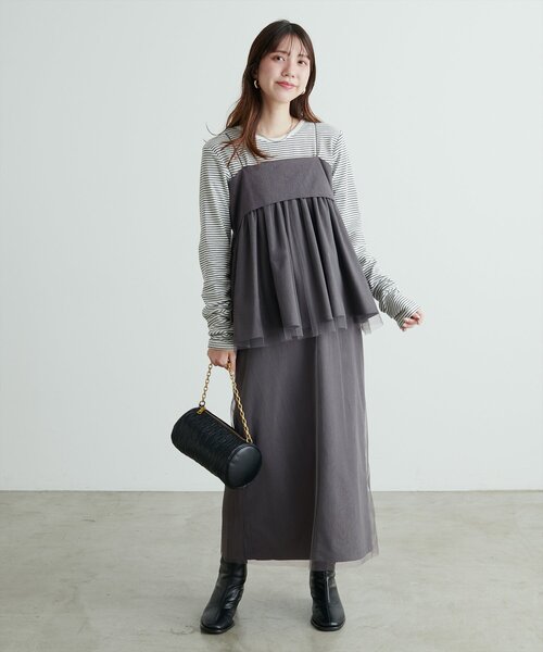 natural couture(ナチュラルクチュール)の「T/Rツイルチュールスカート(スカート・レディース・チャコールグレー/ライトベージュ/ブラック・FREE)」の11枚目の写真