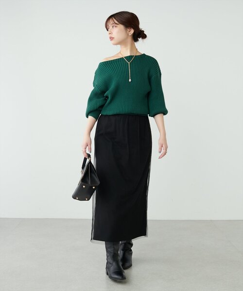 natural couture(ナチュラルクチュール)の「T/Rツイルチュールスカート(スカート・レディース・チャコールグレー/ライトベージュ/ブラック・FREE)」の6枚目の写真