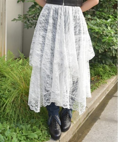 axes femme（アクシーズファム）の「ペチ付イレヘムレーススカート（スカート・レディース・ブラック/ホワイト・FREE）」の6枚目の写真