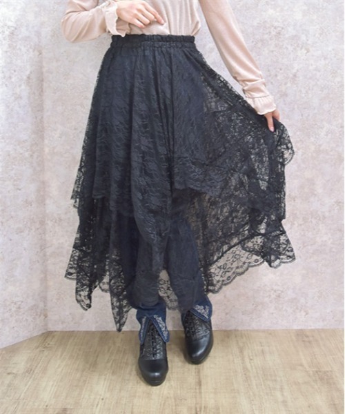 axes femme（アクシーズファム）の「ペチ付イレヘムレーススカート（スカート・レディース・ブラック/ホワイト・FREE）」の7枚目の写真