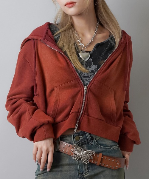 SPINNS（スピンズ）の「パウダー加工 Wジップショート丈スウェット（パーカー・レディース・スミクロ/ネイビー/ボルドー・ONESIZE）」の3枚目の写真