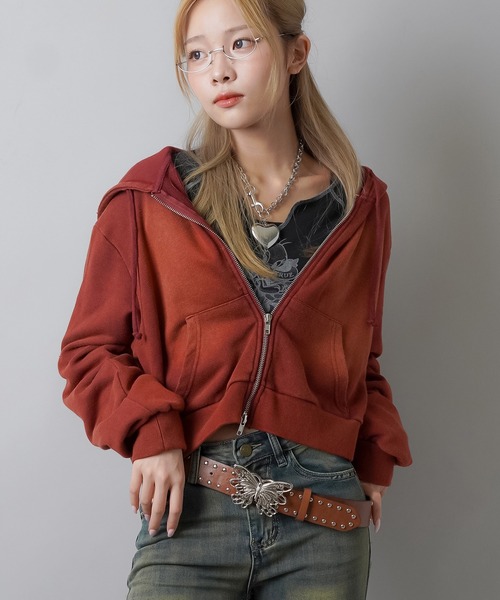 SPINNS（スピンズ）の「パウダー加工 Wジップショート丈スウェット（パーカー・レディース・スミクロ/ネイビー/ボルドー・ONESIZE）」の7枚目の写真