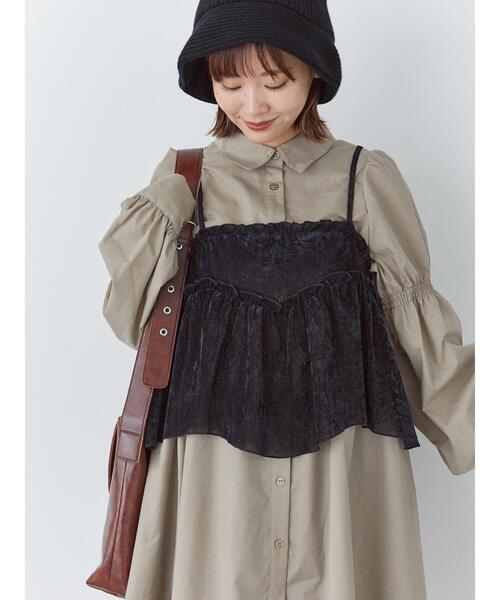 ehka sopo（エヘカソポ）の「前後2WAYチュールベロアビスチェ（Tシャツ/カットソー・レディース・グレー/ベージュ/ブラック・F）」の2枚目の写真