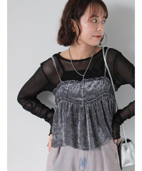 ehka sopo（エヘカソポ）の「前後2WAYチュールベロアビスチェ（Tシャツ/カットソー・レディース・グレー/ベージュ/ブラック・F）」の4枚目の写真