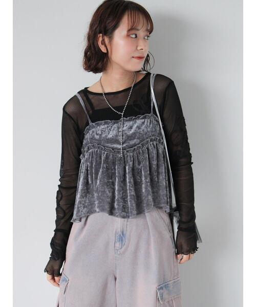 ehka sopo（エヘカソポ）の「前後2WAYチュールベロアビスチェ（Tシャツ/カットソー・レディース・グレー/ベージュ/ブラック・F）」の5枚目の写真