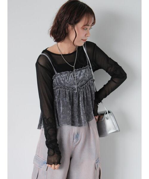 ehka sopo（エヘカソポ）の「前後2WAYチュールベロアビスチェ（Tシャツ/カットソー・レディース・グレー/ベージュ/ブラック・F）」の6枚目の写真