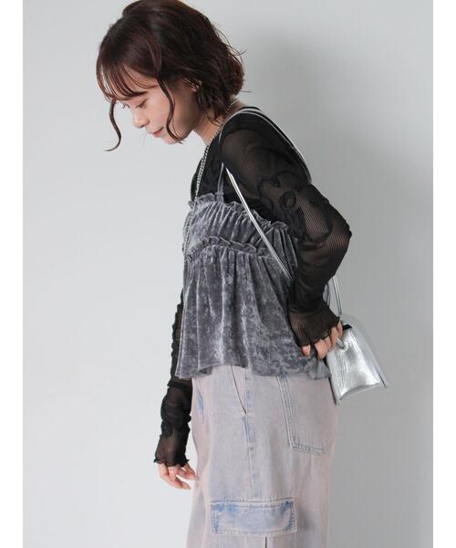 ehka sopo（エヘカソポ）の「前後2WAYチュールベロアビスチェ（Tシャツ/カットソー・レディース・グレー/ベージュ/ブラック・F）」の7枚目の写真