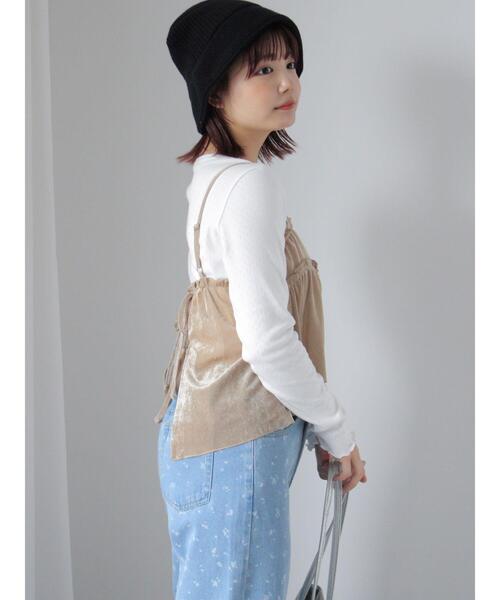 ehka sopo（エヘカソポ）の「前後2WAYチュールベロアビスチェ（Tシャツ/カットソー・レディース・グレー/ベージュ/ブラック・F）」の15枚目の写真
