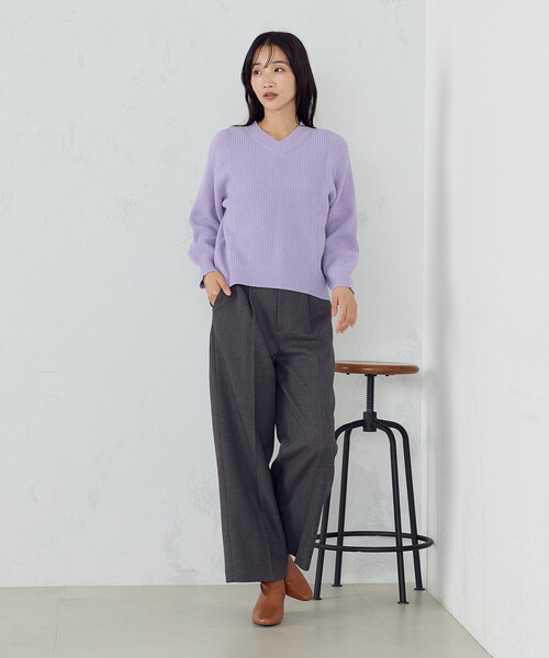 COMME CA MODELS（コムサモデルズ）の「シャンブレー センタープレス ワイドパンツ（その他パンツ・レディース・チャコール/ブラック・X-SMALL/SMALL/MEDIUM/LARGE/X-LARGE）」の6枚目の写真