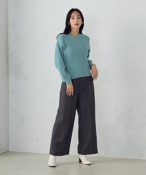 COMME CA MODELS（コムサモデルズ）の「シャンブレー センタープレス ワイドパンツ（その他パンツ・レディース・チャコール/ブラック・X-SMALL/SMALL/MEDIUM/LARGE/X-LARGE）」の7枚目の写真