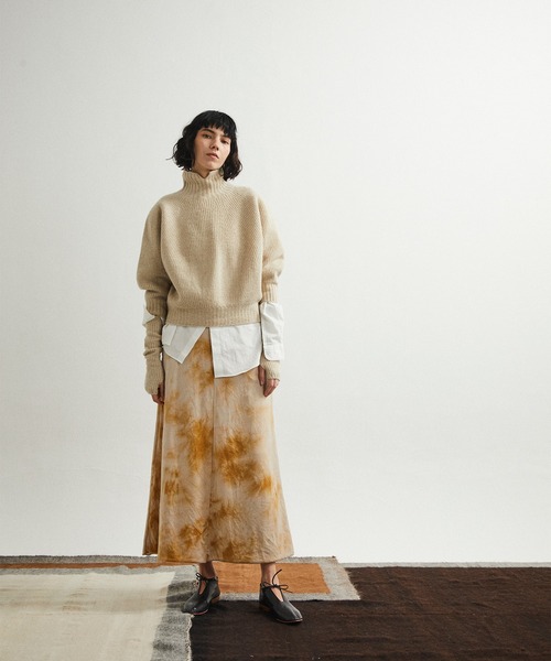 UNFIL（アンフィル）の「unfil アンフィル / superfine lambs & chenille ribbed-knit high-neck sweater スーパーファインラムシェニールリブニットハイネックセーター / WFFL-UW123（ニット/セーター・レディース・ライトベージュ/ミント・1）」の3枚目の写真