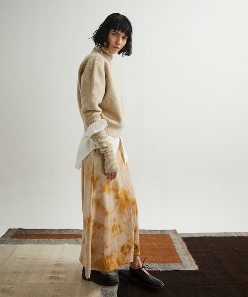 UNFIL（アンフィル）の「unfil アンフィル / superfine lambs & chenille ribbed-knit high-neck sweater スーパーファインラムシェニールリブニットハイネックセーター / WFFL-UW123（ニット/セーター・レディース・ライトベージュ/ミント・1）」の4枚目の写真
