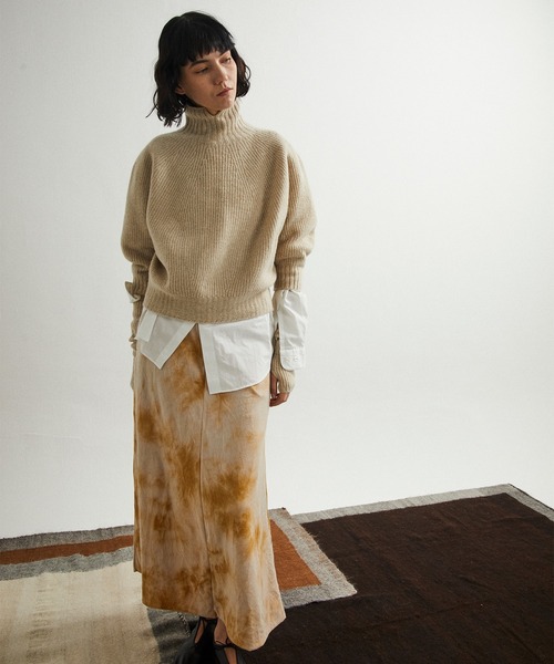 UNFIL（アンフィル）の「unfil アンフィル / superfine lambs & chenille ribbed-knit high-neck sweater スーパーファインラムシェニールリブニットハイネックセーター / WFFL-UW123（ニット/セーター・レディース・ライトベージュ/ミント・1）」の5枚目の写真