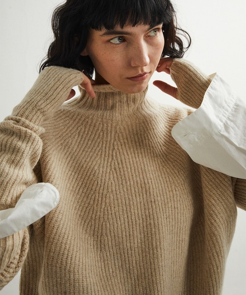 UNFIL（アンフィル）の「unfil アンフィル / superfine lambs & chenille ribbed-knit high-neck sweater スーパーファインラムシェニールリブニットハイネックセーター / WFFL-UW123（ニット/セーター・レディース・ライトベージュ/ミント・1）」の7枚目の写真