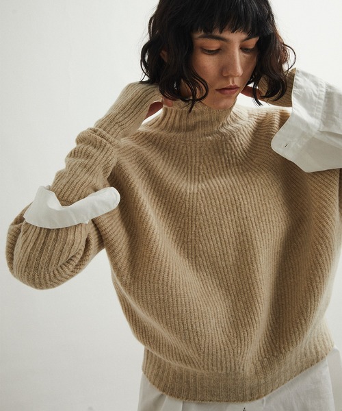 UNFIL（アンフィル）の「unfil アンフィル / superfine lambs & chenille ribbed-knit high-neck sweater スーパーファインラムシェニールリブニットハイネックセーター / WFFL-UW123（ニット/セーター・レディース・ライトベージュ/ミント・1）」の14枚目の写真