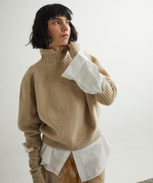 UNFIL（アンフィル）の「unfil アンフィル / superfine lambs & chenille ribbed-knit high-neck sweater スーパーファインラムシェニールリブニットハイネックセーター / WFFL-UW123（ニット/セーター・レディース・ライトベージュ/ミント・1）」の15枚目の写真
