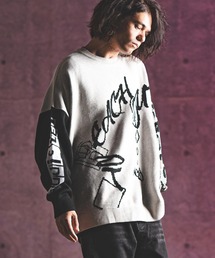mn3040- Switching pattern oversized sweater ニット