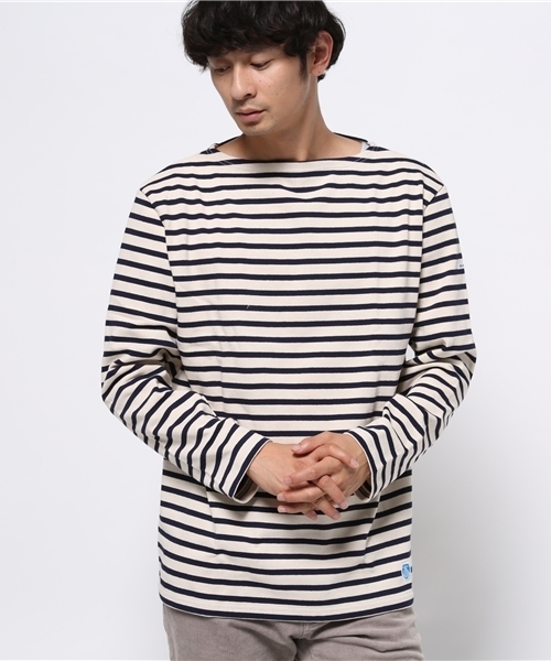 ORCIVAL（オーシバル）の「【ORCIVAL】ボーダーボートネック（Tシャツ/カットソー・メンズ・オフホワイト/ネイビー/グレー/ブラック・MEDIUM/LARGE）」の2枚目の写真