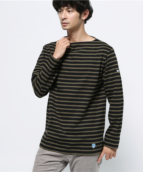 ORCIVAL（オーシバル）の「【ORCIVAL】ボーダーボートネック（Tシャツ/カットソー・メンズ・オフホワイト/ネイビー/グレー/ブラック・MEDIUM/LARGE）」の3枚目の写真