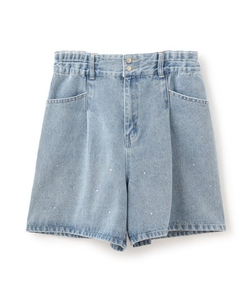 【セール】ラインストーンデニムショーパン（デニムパンツ）｜pom ponette junior（ポンポネットジュニア）