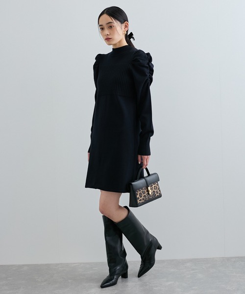 VIS（ビス）の「ボリュームスリーブニットミニワンピース（ワンピース・レディース・ブラウン/ブラック・FREE）」の5枚目の写真