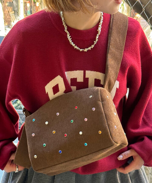 CIAOPANIC（チャオパニック）の「ラインストーンコーデュロイバッグ（トートバッグ・レディース・グリーン/ブラウン・FREE）」の2枚目の写真