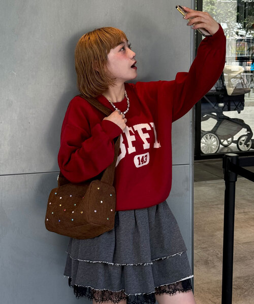 CIAOPANIC（チャオパニック）の「ラインストーンコーデュロイバッグ（トートバッグ・レディース・グリーン/ブラウン・FREE）」の9枚目の写真