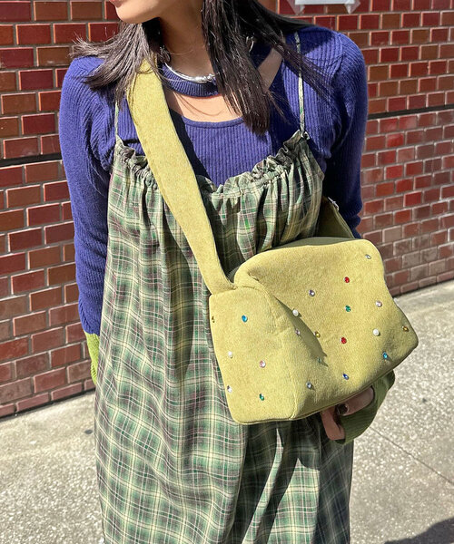 CIAOPANIC（チャオパニック）の「ラインストーンコーデュロイバッグ（トートバッグ・レディース・グリーン/ブラウン・FREE）」の14枚目の写真