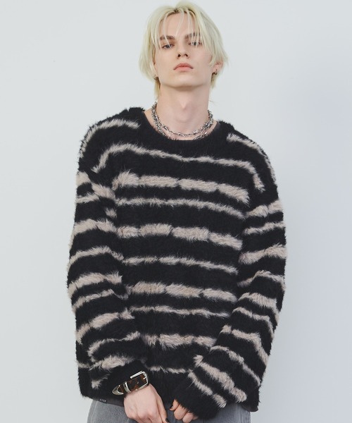 【セール】AFF AIVER フェザーヤーンディストーションボーダーニット（ニット/セーター）｜AFF AIVER（エイエフエフアイバー）