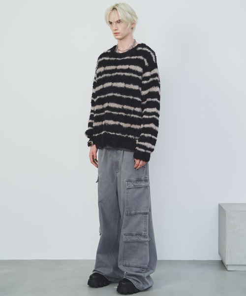 【セール】AFF AIVER フェザーヤーンディストーションボーダーニット（ニット/セーター）｜AFF AIVER（エイエフエフアイバー）