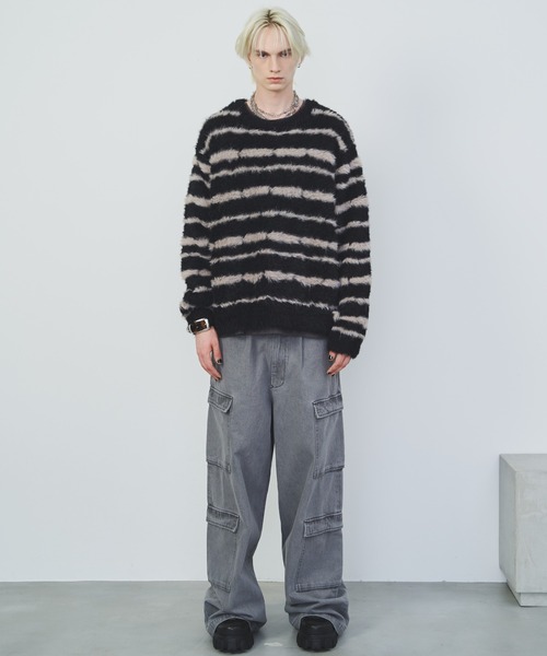 【セール】AFF AIVER フェザーヤーンディストーションボーダーニット（ニット/セーター）｜AFF AIVER（エイエフエフアイバー）