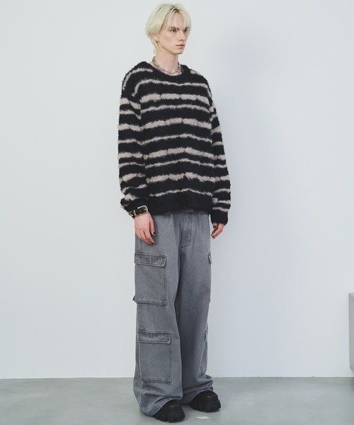 【セール】AFF AIVER フェザーヤーンディストーションボーダーニット（ニット/セーター）｜AFF AIVER（エイエフエフアイバー）